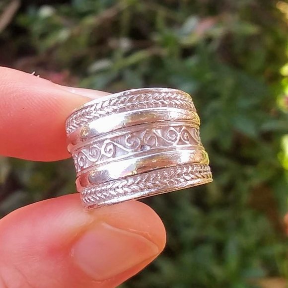 Vintage Jewelry - Solid Sterling Silver Braided Cuff Band Ring